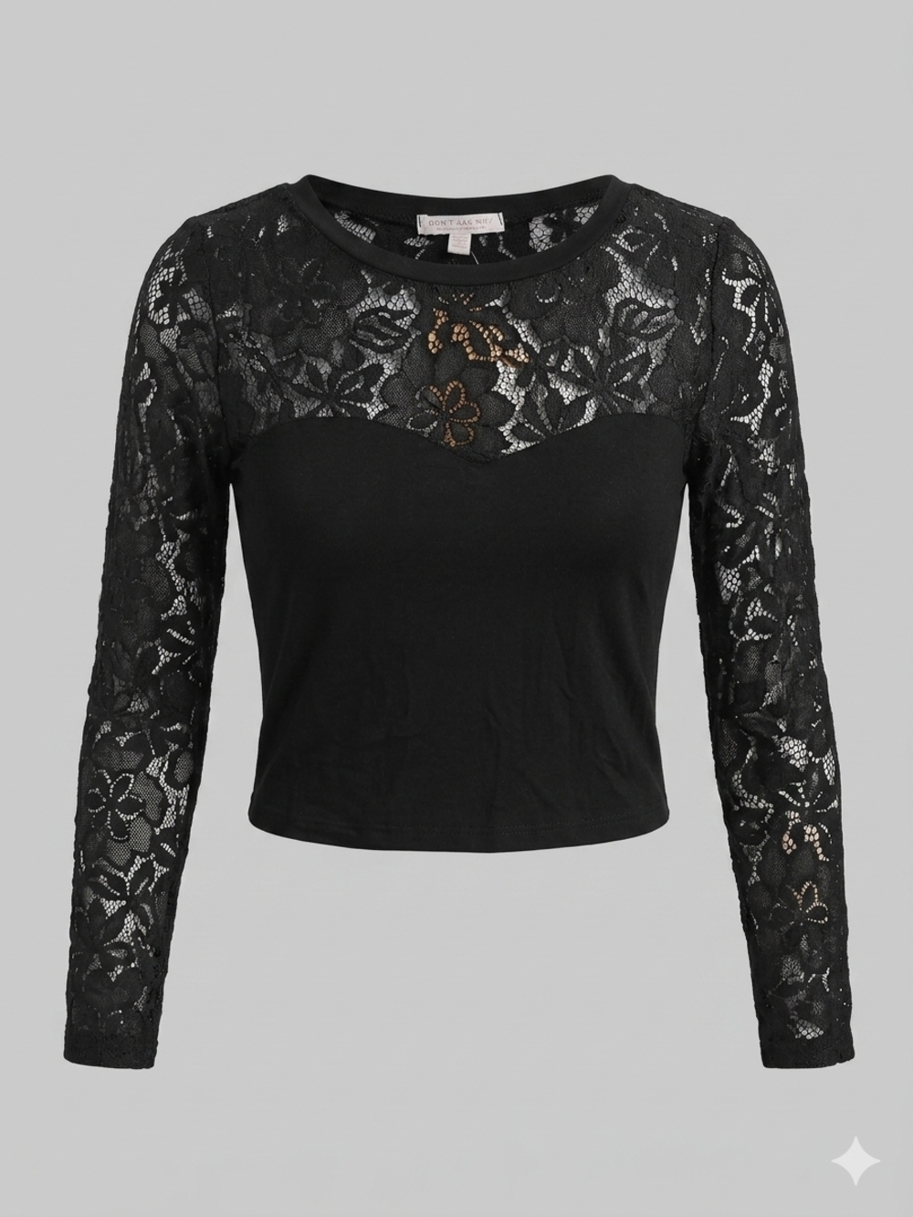 Forever 21 Black Floral Lace Long Sleeve Top